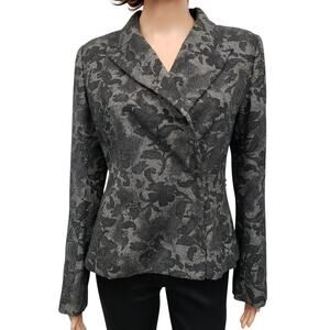 H&M Floral Fitted Blazer Jacket Flare Bell Sleeve Snap Closure Lined Black 8
